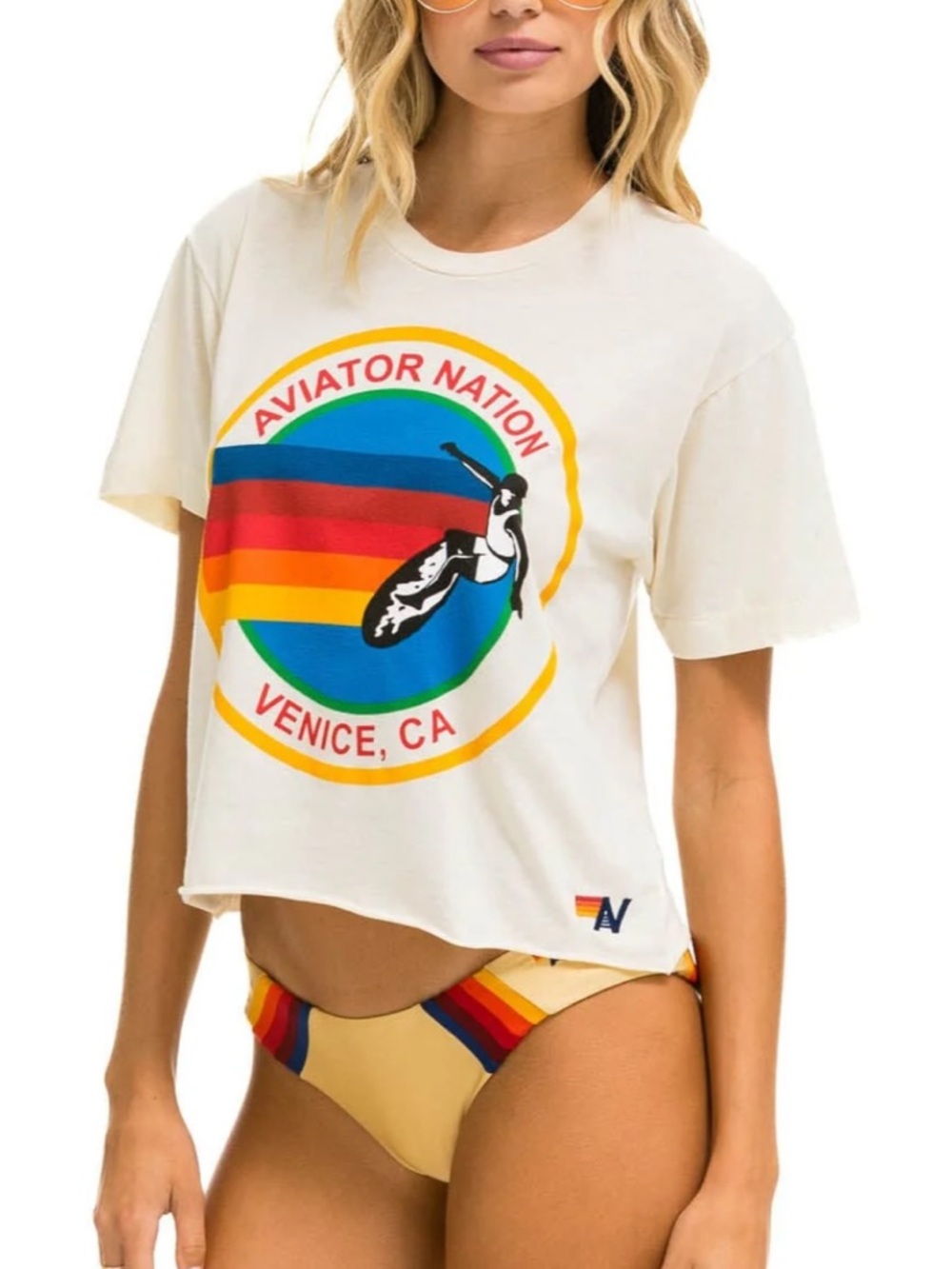 Aviator Nation Signature Boyfriend Tee in Vintage White